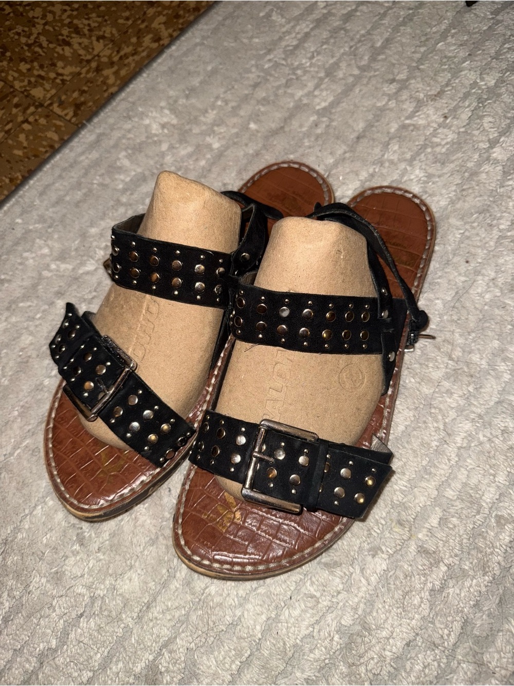 Sam Edelman Studded Black Leather Buckle Sandals